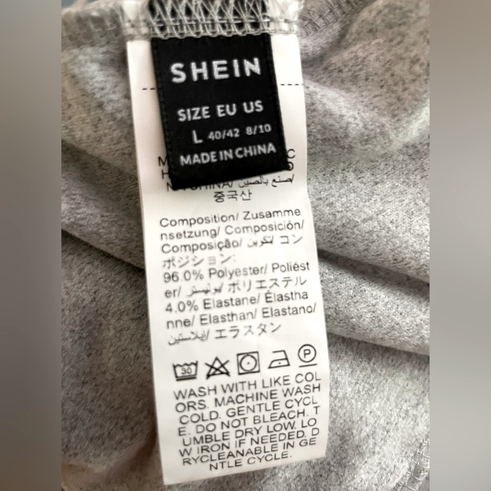 Sz L(8-10) ladies Shein Gray Wide-Leg Sweatpants with pockets &drawstring fleece - Picture 8 of 11